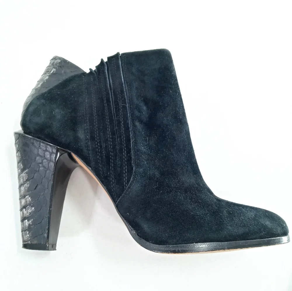 L.A.M.B. Gwen Stefani Black Suede Snake‎ Heel Ankle Boots